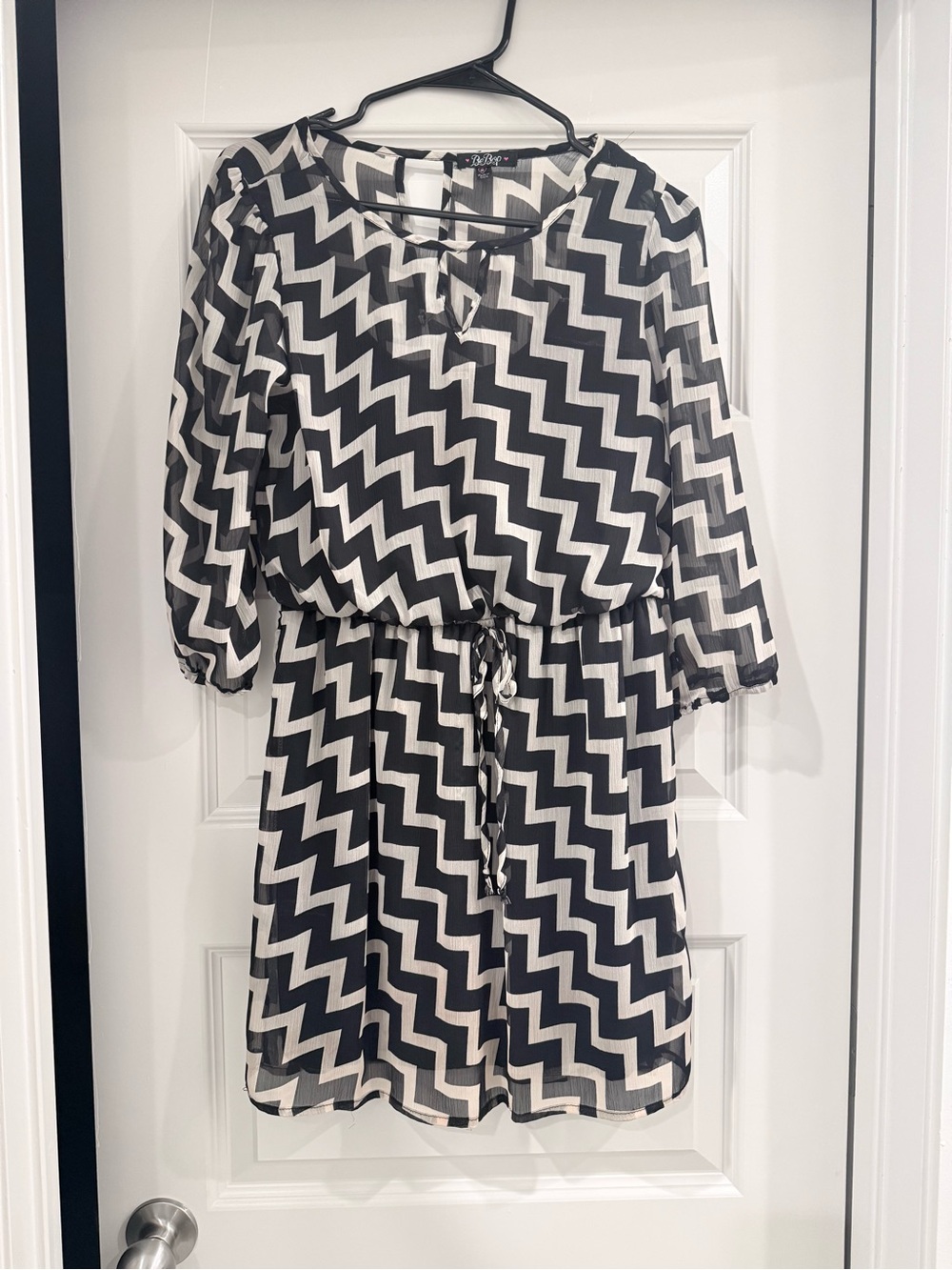 BeBop Black & White Zigzag Drawstring Mini Dress